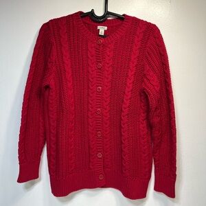 L.L. Bean Vibrant Red Cable Knit Cotton Cardigan Women’s EUC.